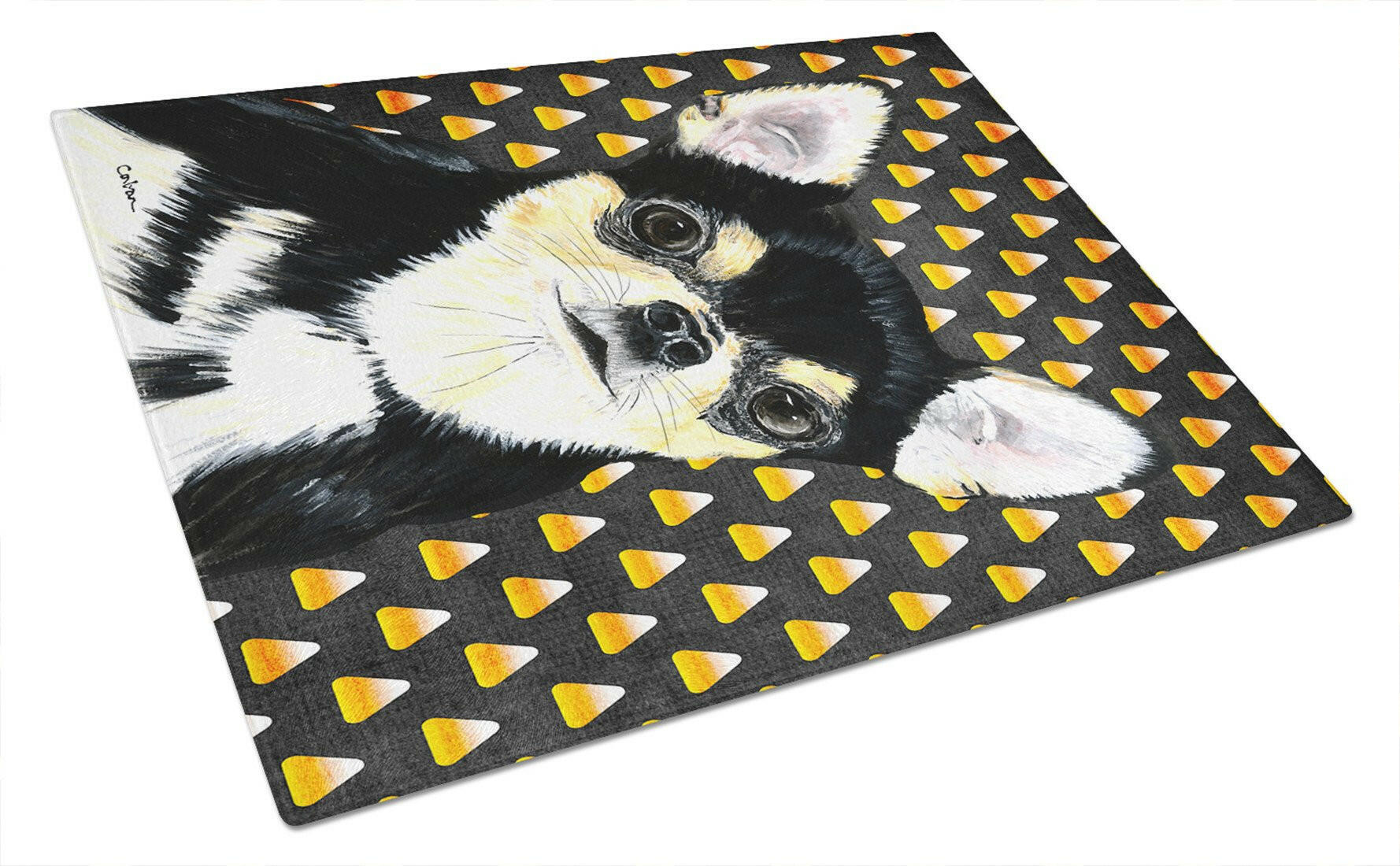 Chihuahua Candy Corn Halloween Portrait Glass Cutting Board Large by Caroline's Treasures