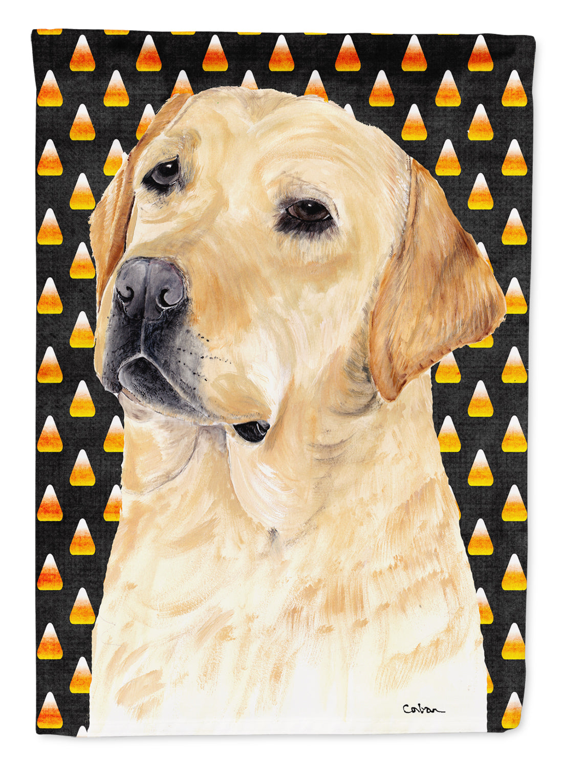 Labrador Yellow Candy Corn Halloween Portrait Drapeau Jardin Taille