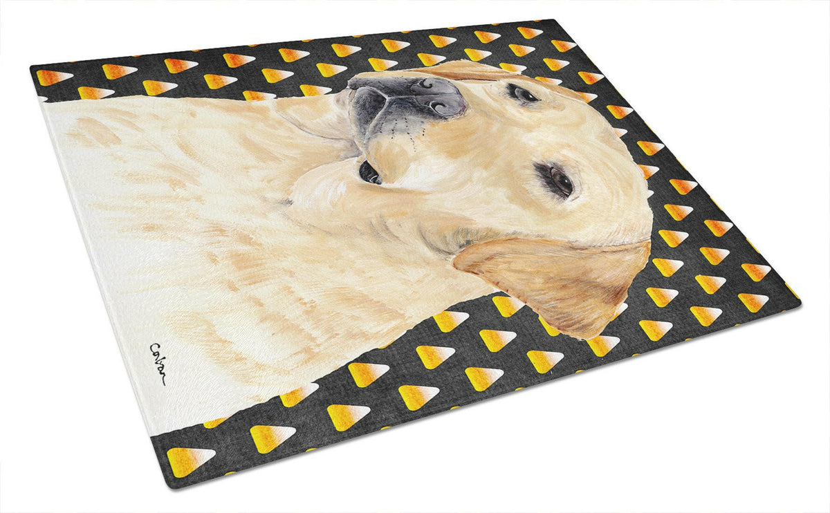 Labrador Yellow Candy Corn Halloween Portrait Glass Cutting Board Large by Caroline&#39;s Treasures