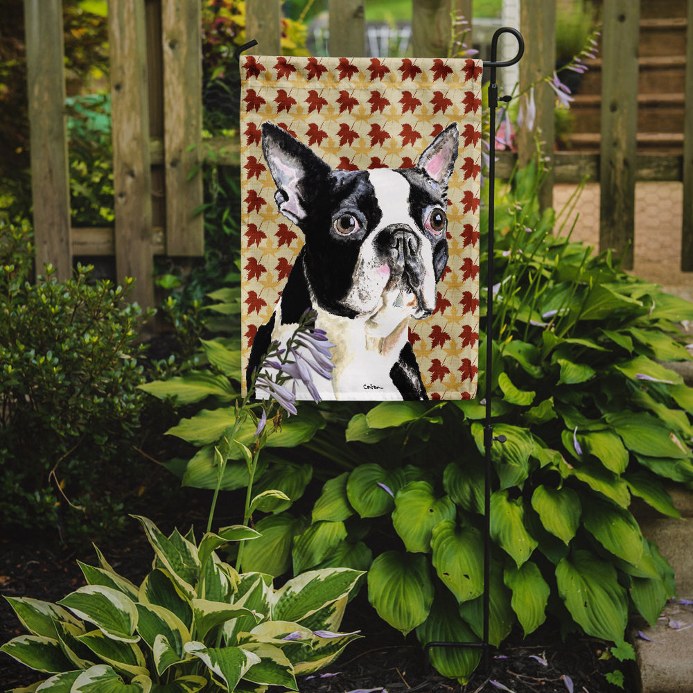 Boston Terrier Fall Leaves Portrait Flag Garden Size