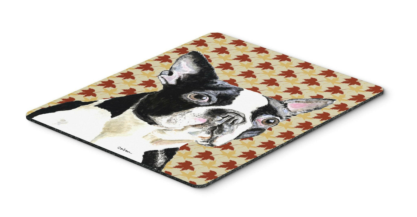 Boston Terrier Fall Leaves Portrait Mouse Pad, Hot Pad or Trivet by Caroline's Treasures
