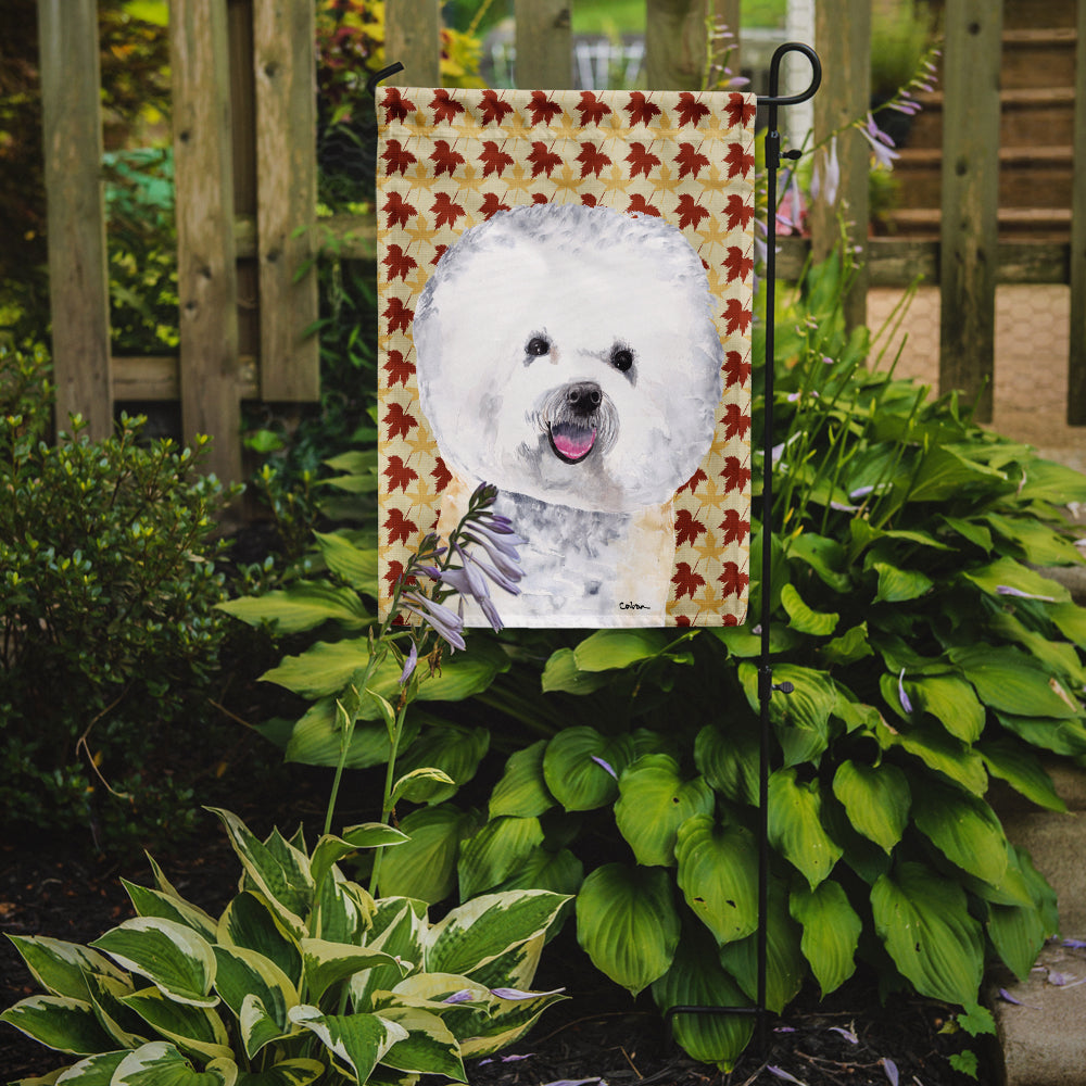 Bichon Frise Fall Leaves Portrait Flag Garden Size.