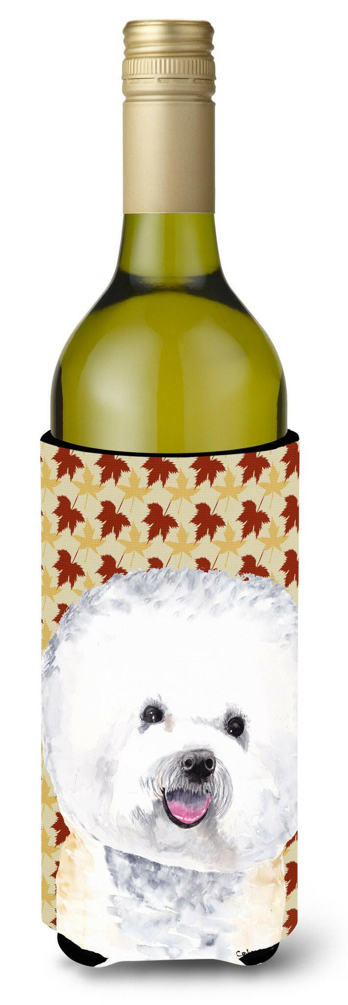 Bichon Frise Fall Leaves Portrait Wine Bottle Beverage Insulator Beverage Insulator Hugger by Caroline&#39;s Treasures
