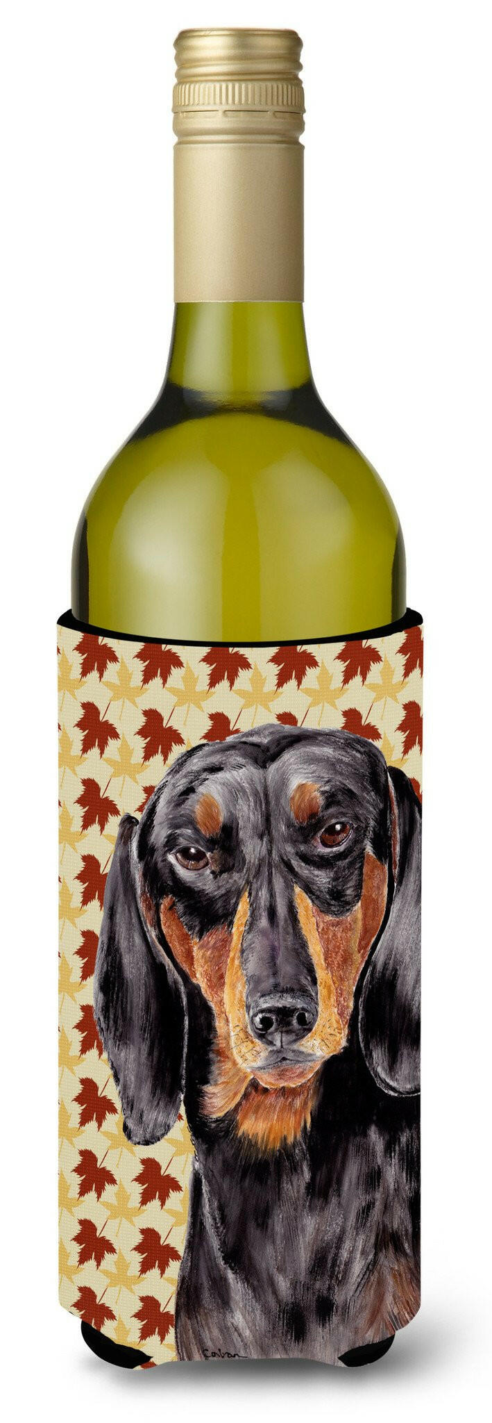 Dachshund Fall Leaves Portrait Wine Bottle Beverage Insulator Beverage Insulator Hugger SC9203LITERK by Caroline&#39;s Treasures