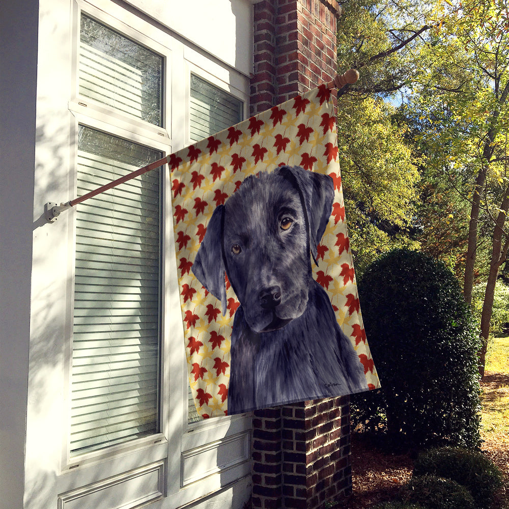 Labrador Black Fall Leaves Portrait Flag Canvas House Size