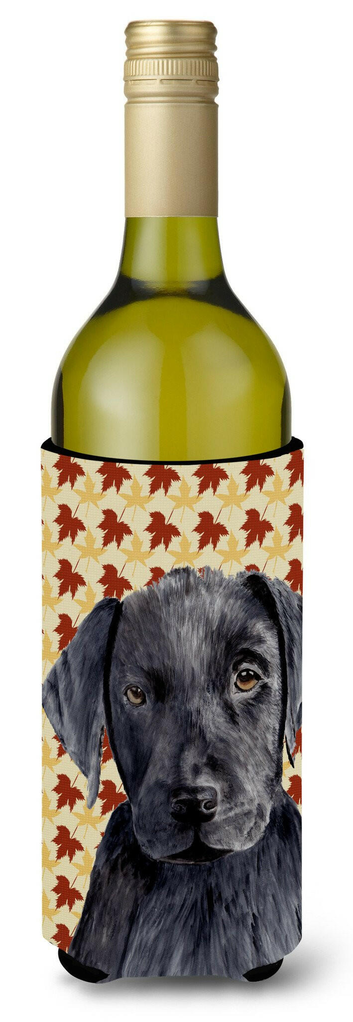 Labrador Black Fall Leaves Portrait Wine Bottle Beverage Insulator Beverage Insulator Hugger by Caroline&#39;s Treasures