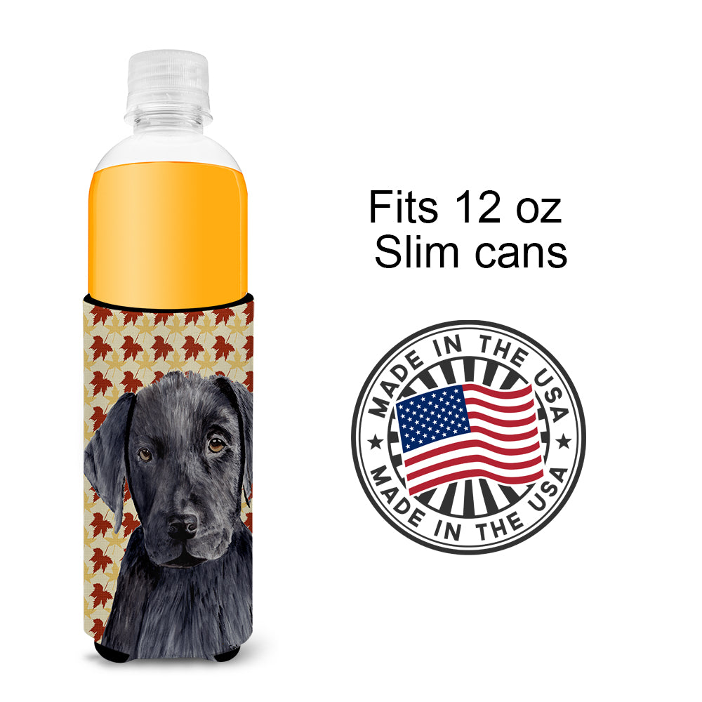 Labrador Black Fall Leaves Portrait Ultra Beverage Insulators for slim cans SC9204MUK.