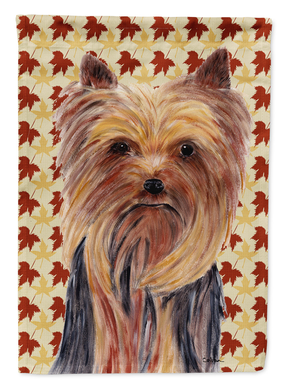 Yorkie Fall Leaves Portrait Flag Canvas House Size