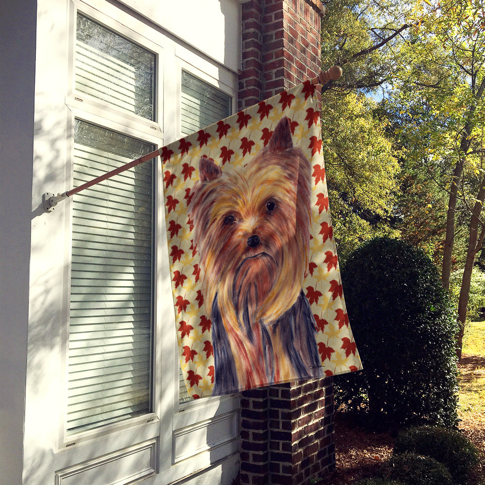 Yorkie Fall Leaves Portrait Flag Canvas House Size  the-store.com.