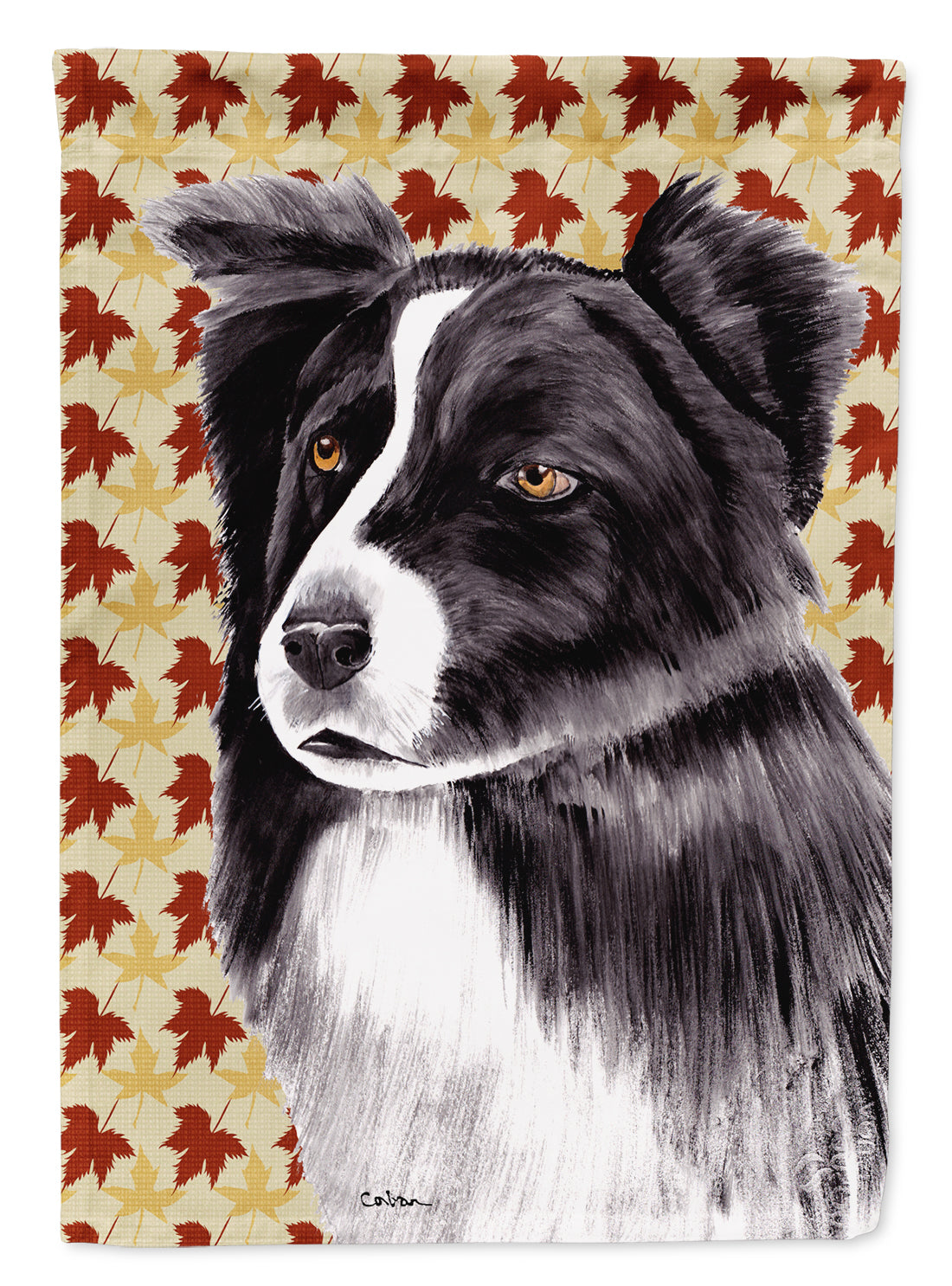 Border Collie Fall Leaves Portrait Flag Canvas House Size  the-store.com.