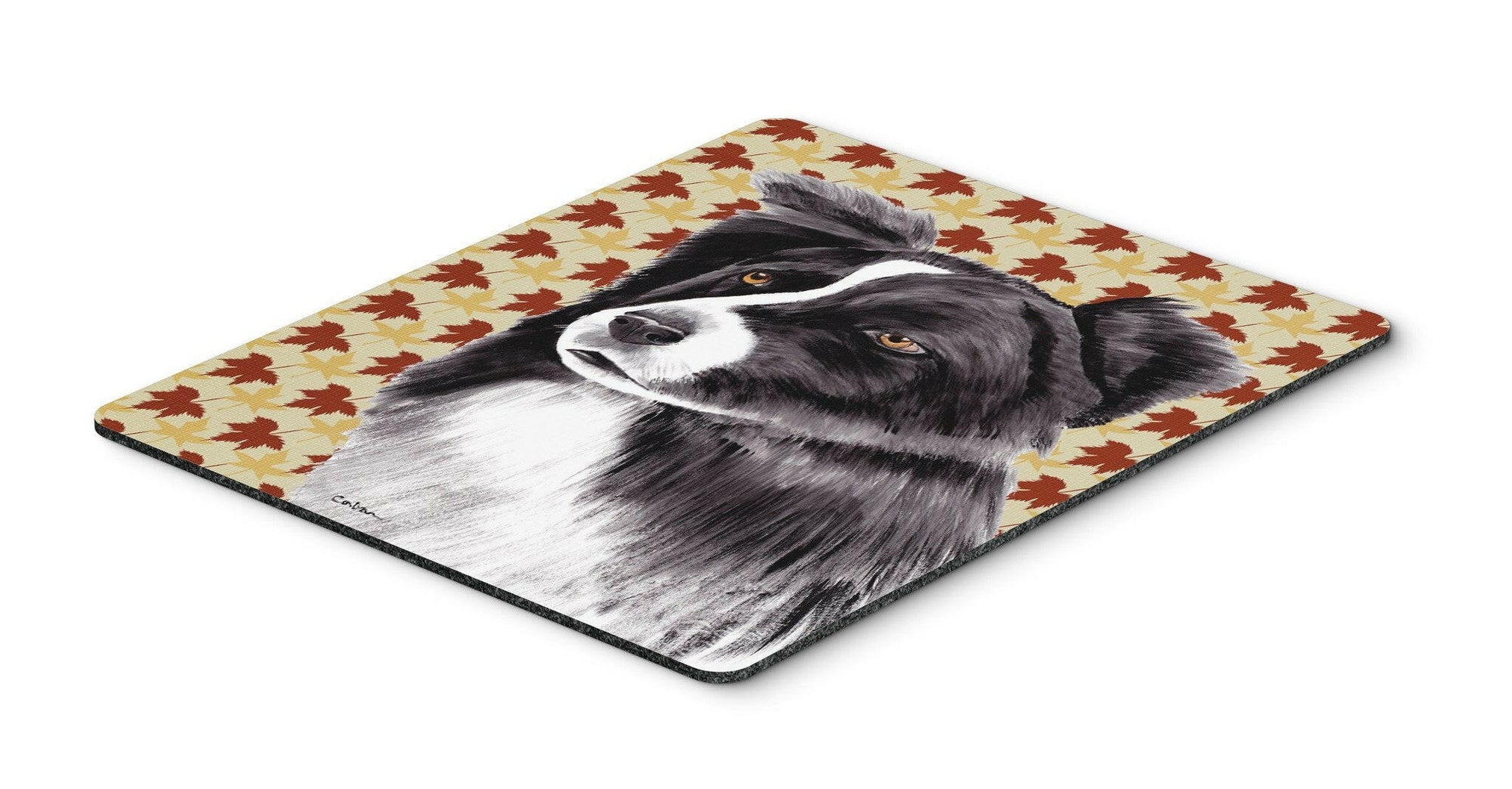 Border Collie Fall Leaves Portrait Mouse Pad, Hot Pad or Trivet by Caroline's Treasures