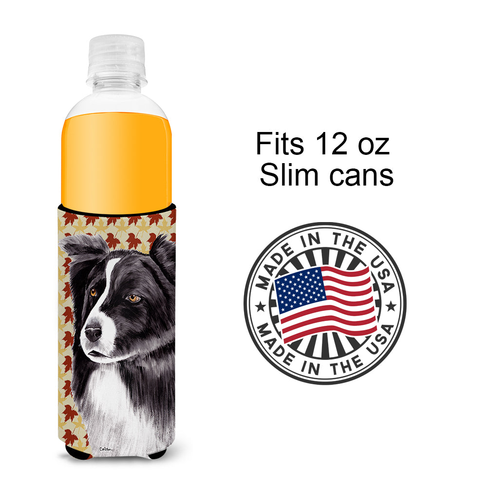 Border Collie Fall Leaves Portrait Ultra Beverage Insulators for slim cans SC9207MUK.