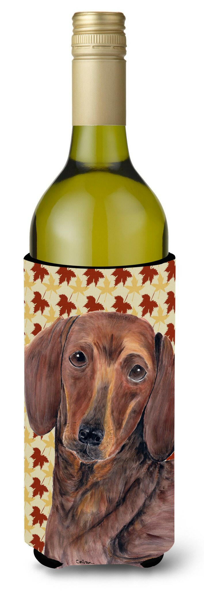 Dachshund Fall Leaves Portrait Wine Bottle Beverage Insulator Beverage Insulator Hugger SC9208LITERK by Caroline&#39;s Treasures