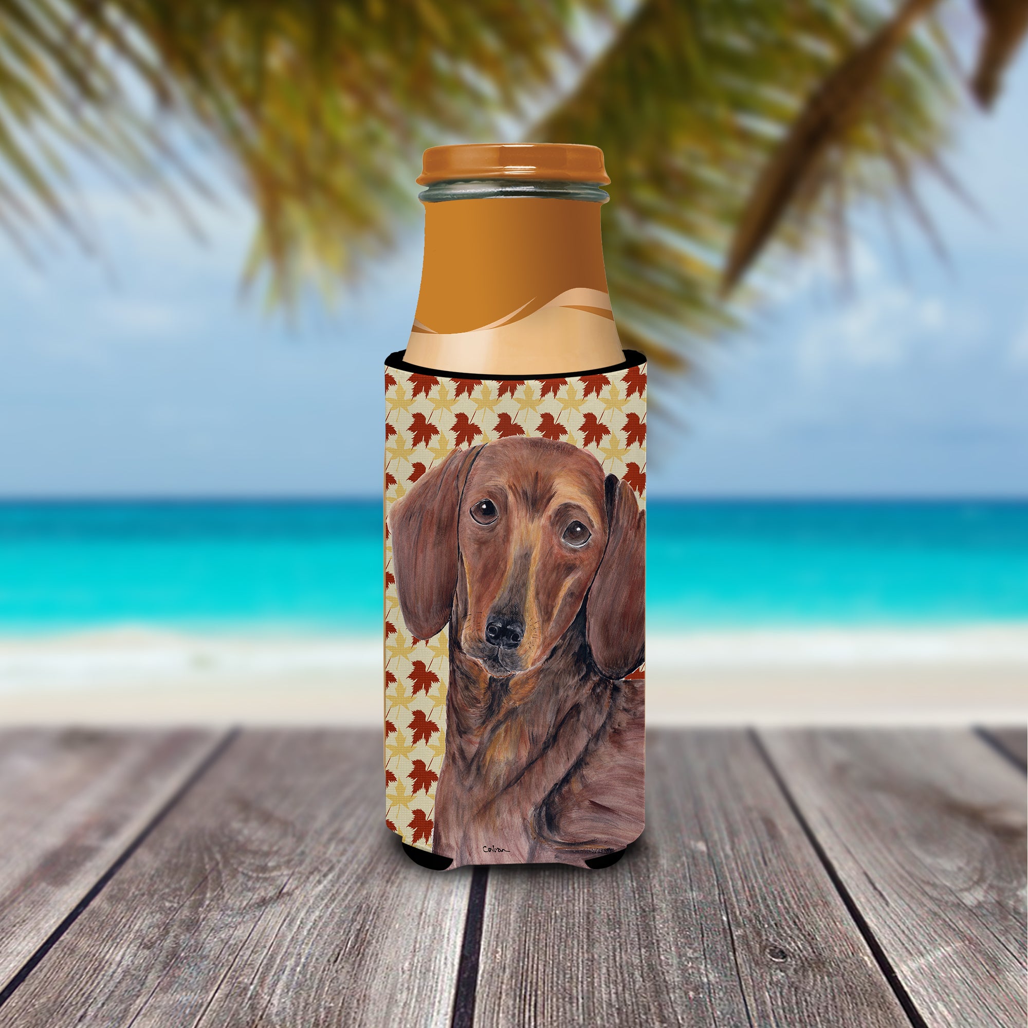 Dachshund Fall Leaves Portrait Ultra Beverage Insulators for slim cans SC9208MUK