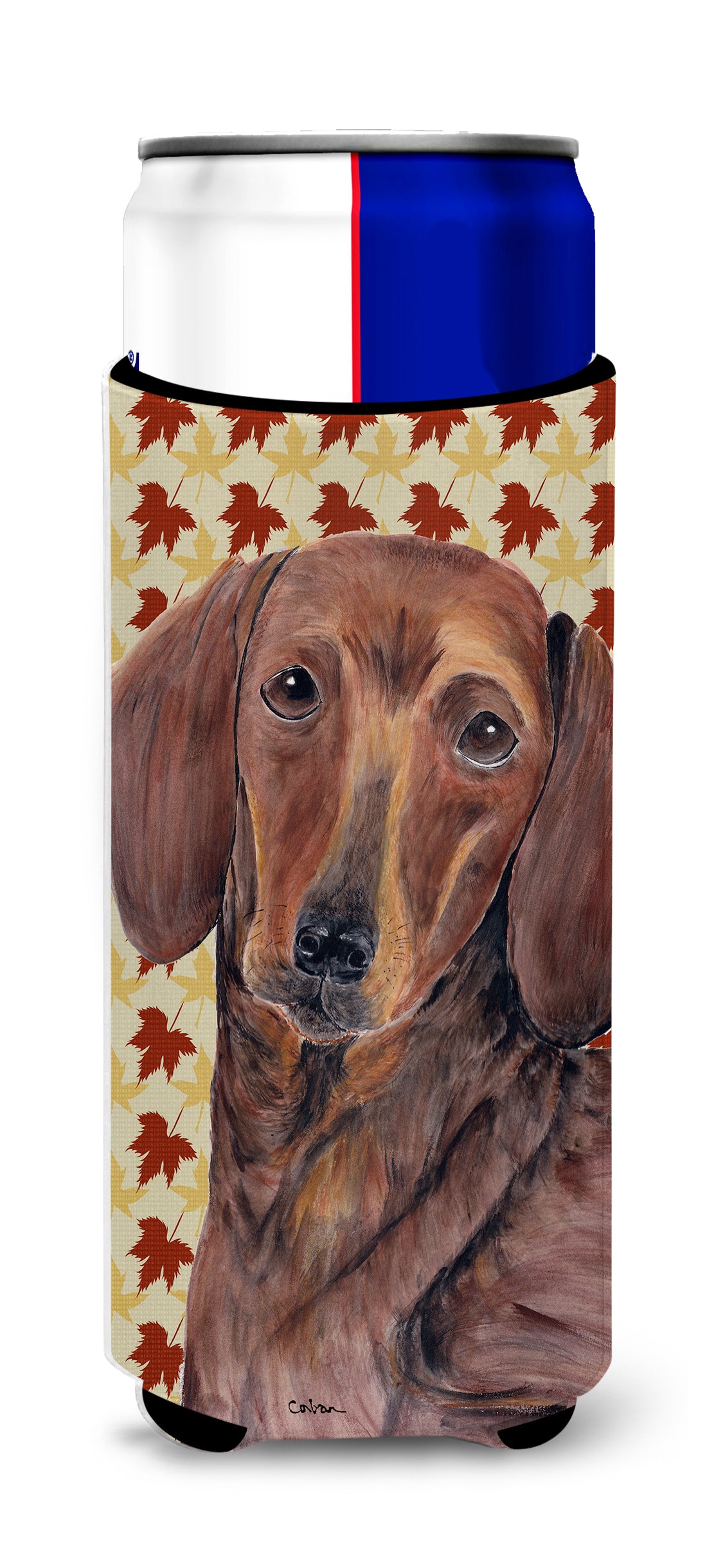 Dachshund Fall Leaves Portrait Ultra Beverage Insulators for slim cans SC9208MUK.