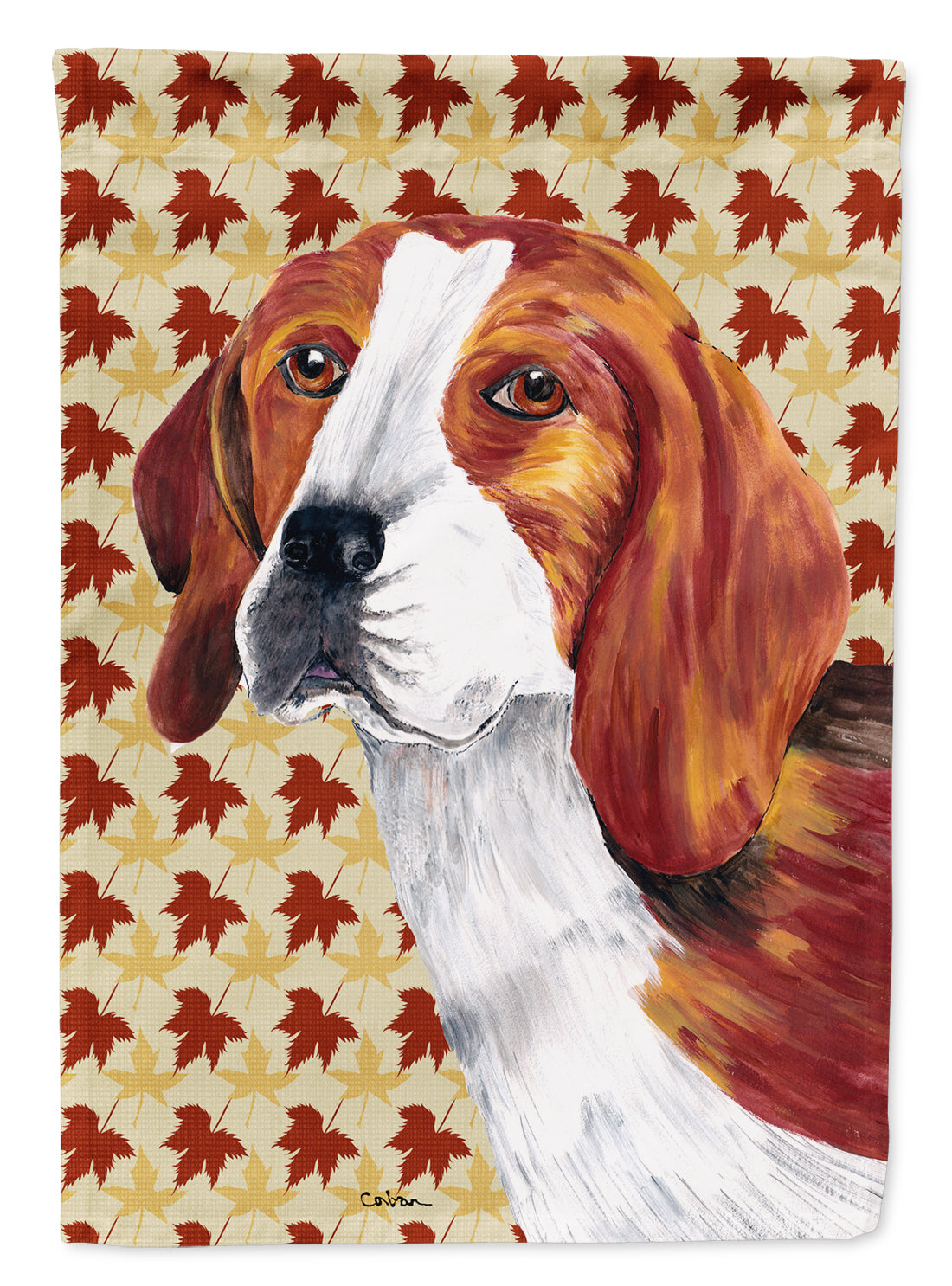 Beagle Fall Leaves Portrait Flag Garden Size.