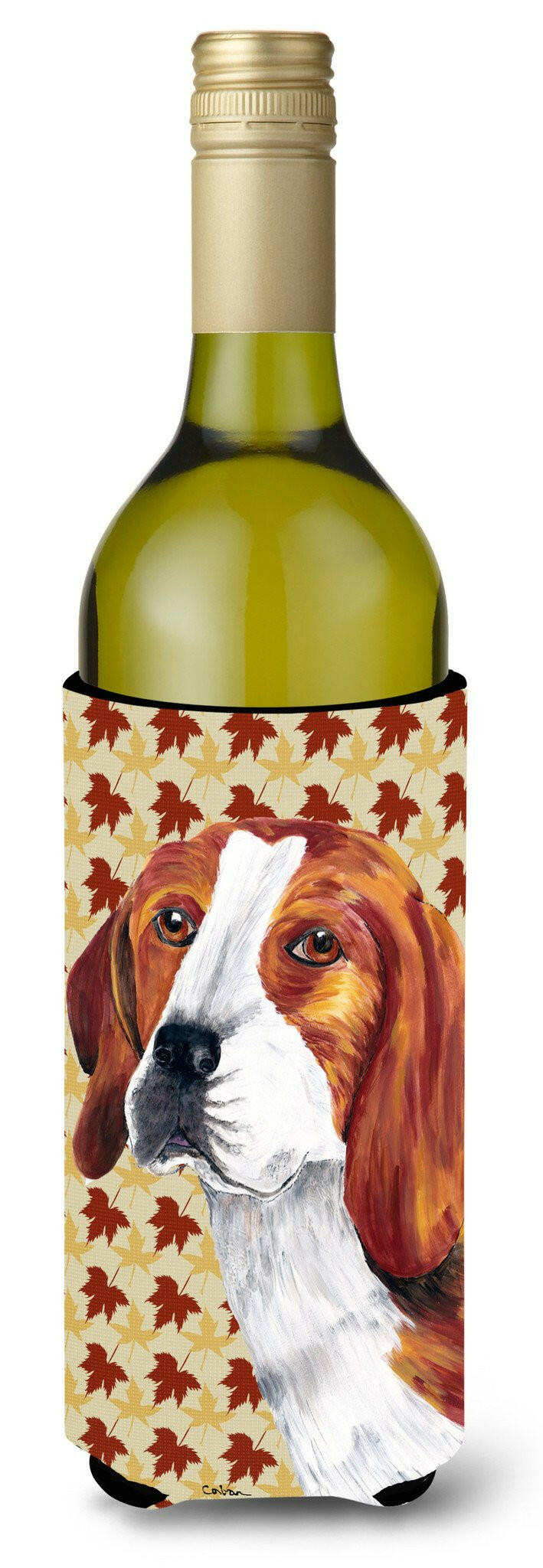 Beagle Fall Leaves Portrait Wine Bottle Beverage Insulator Beverage Insulator Hugger by Caroline&#39;s Treasures