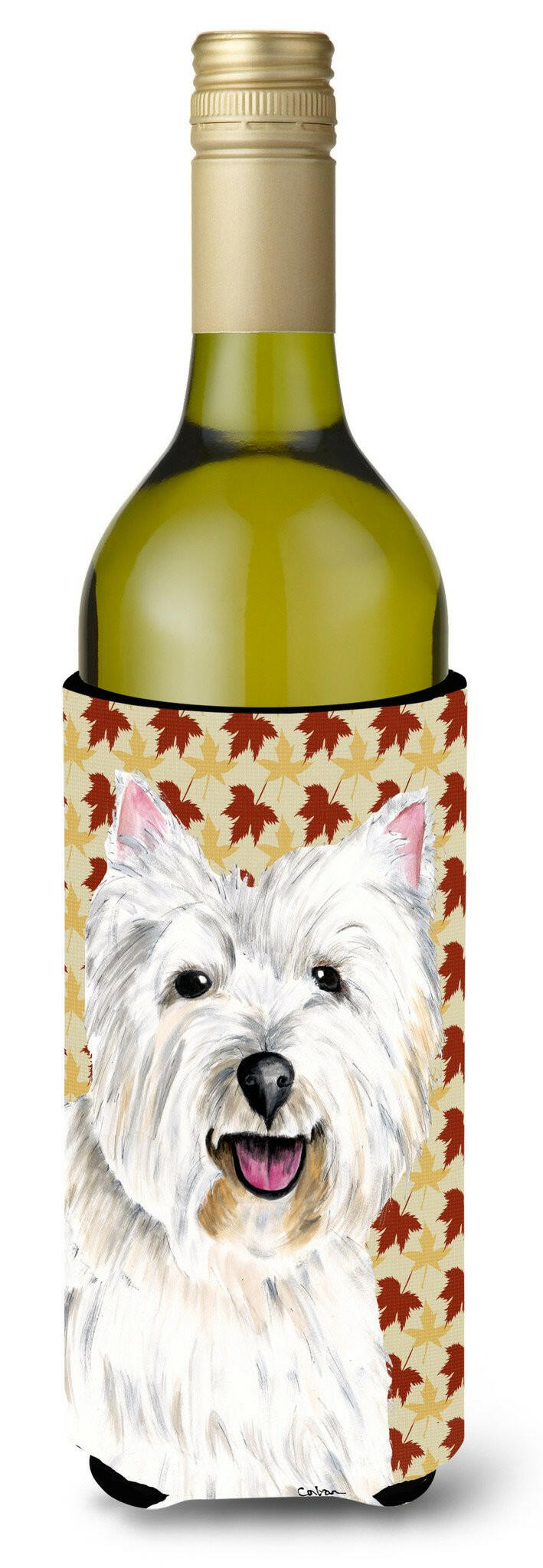 Westie Fall Leaves Portrait Wine Bottle Beverage Insulator Beverage Insulator Hugger SC9210LITERK by Caroline&#39;s Treasures
