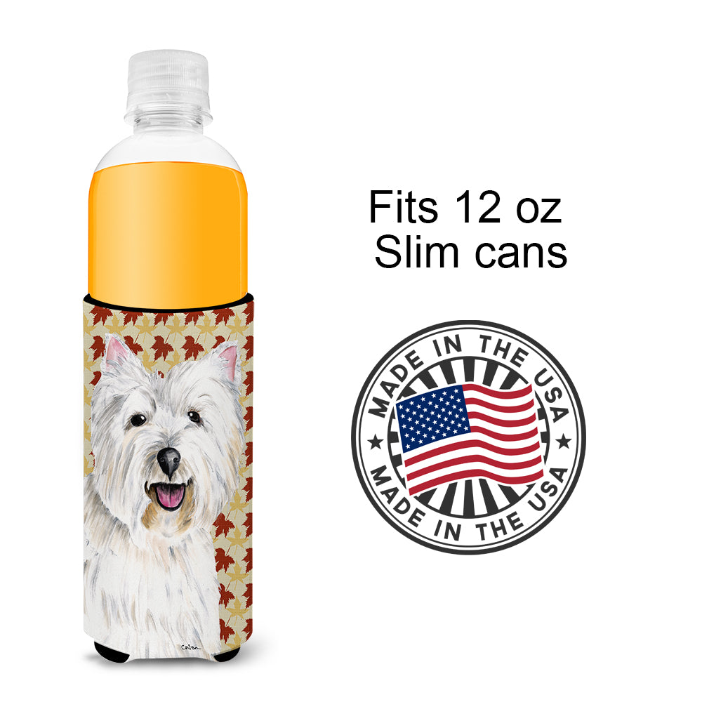 Westie Fall Leaves Portrait Ultra Beverage Insulators for slim cans SC9210MUK.