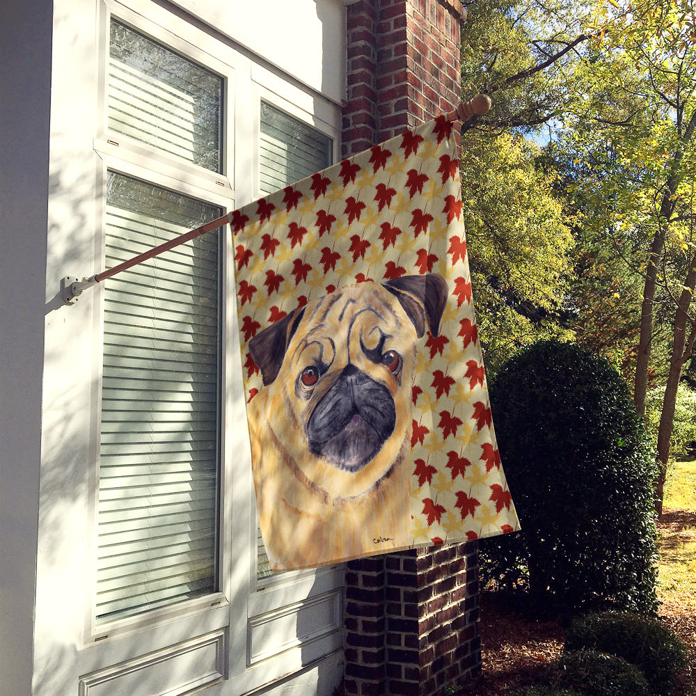 Pug Fall Leaves Portrait Flag Canvas House Size  the-store.com.
