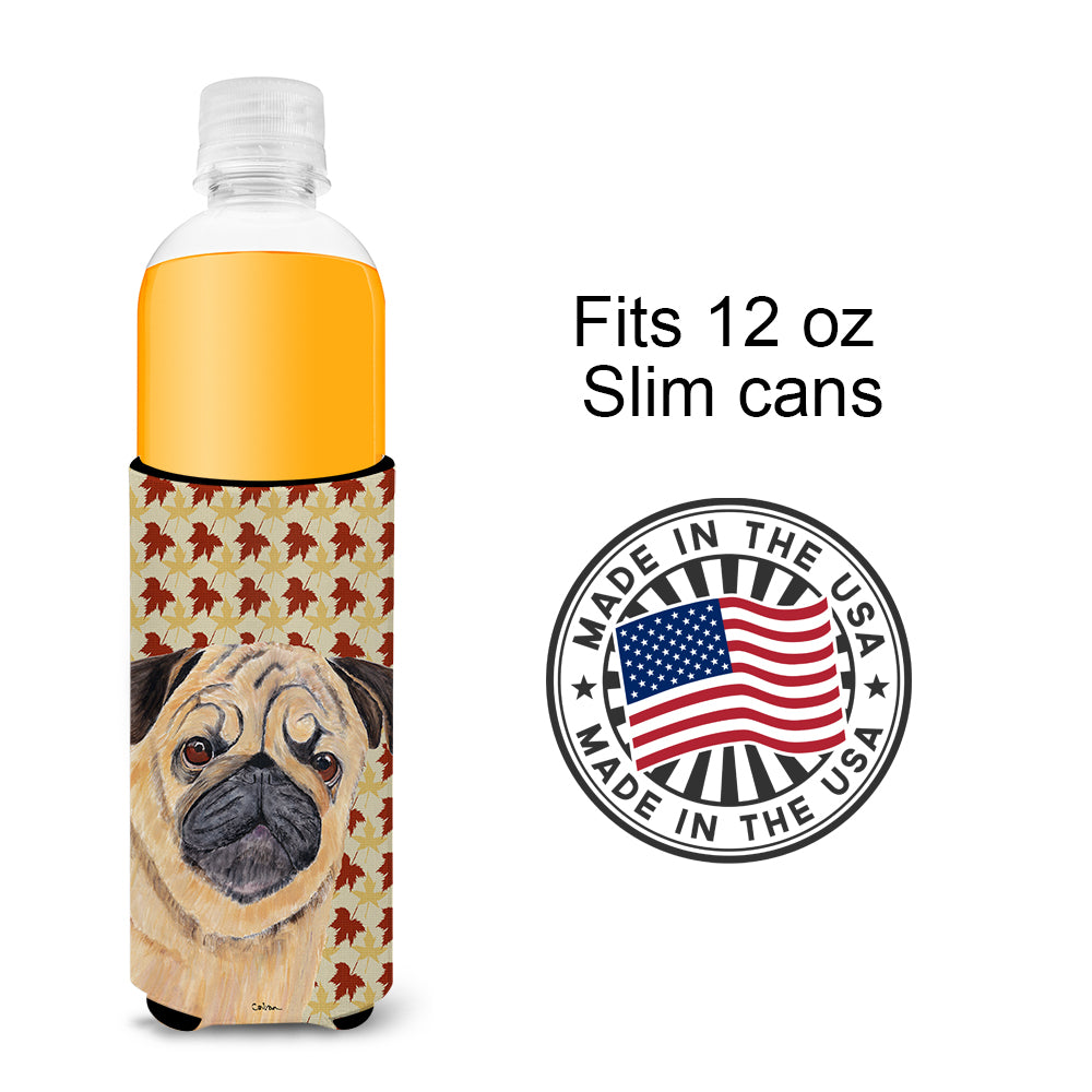 Pug Fall Leaves Portrait Ultra Beverage Insulators for slim cans SC9211MUK.