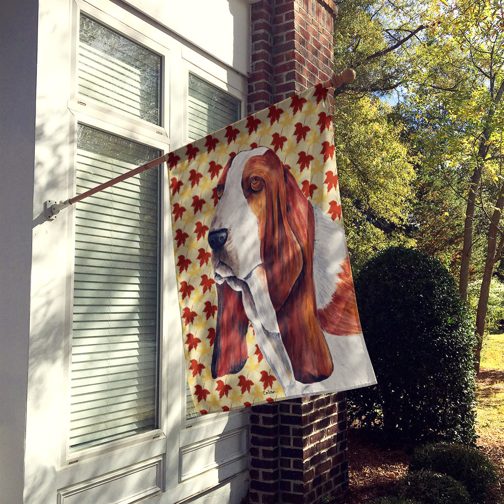 Basset Hound Fall Leaves Portrait Flag Canvas House Size  the-store.com.