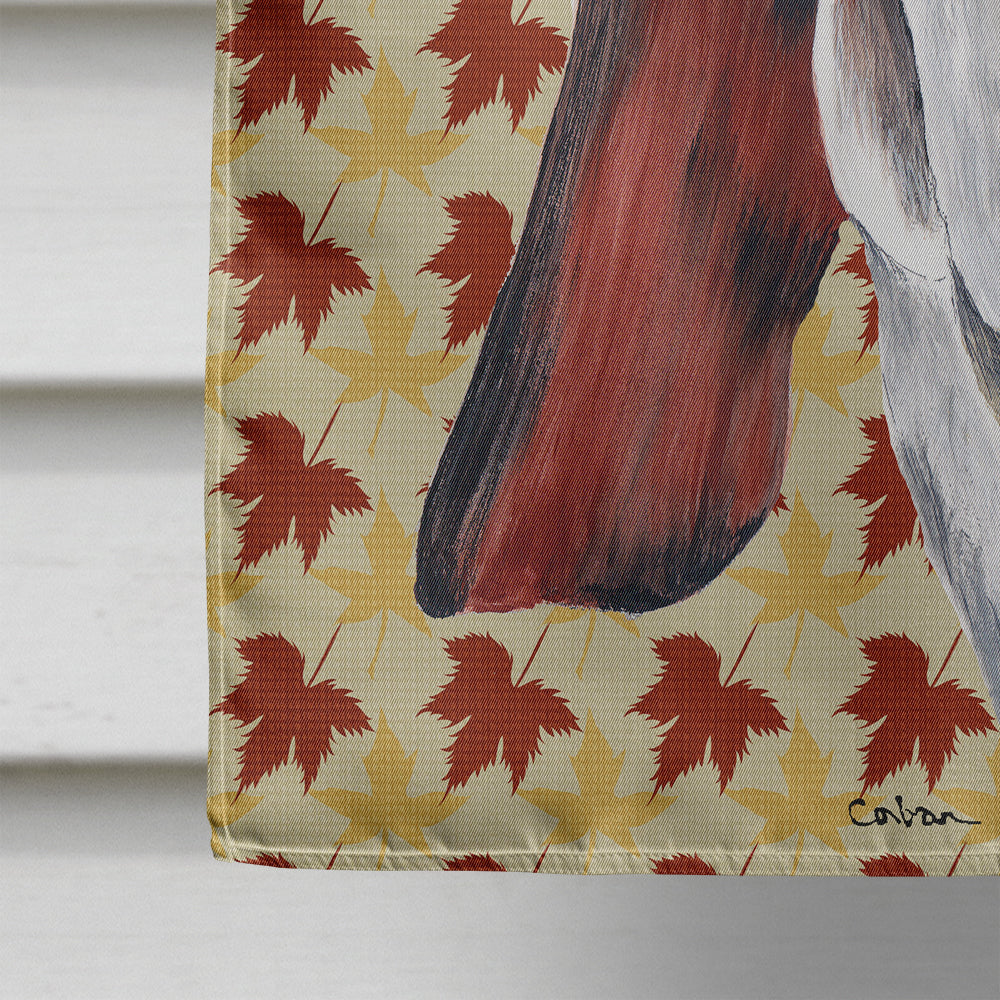 Basset Hound Fall Leaves Portrait Flag Canvas House Size  the-store.com.