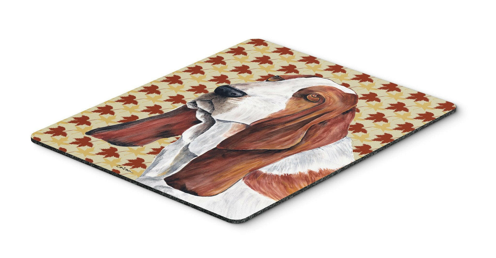 Basset Hound Fall Leaves Portrait Mouse Pad, Hot Pad or Trivet by Caroline's Treasures