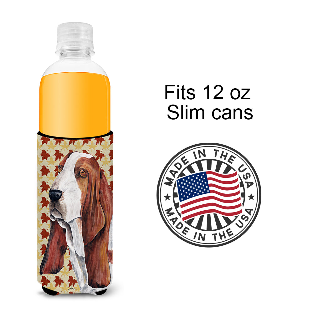 Basset Hound Fall Leaves Portrait Ultra Beverage Insulators for slim cans SC9212MUK