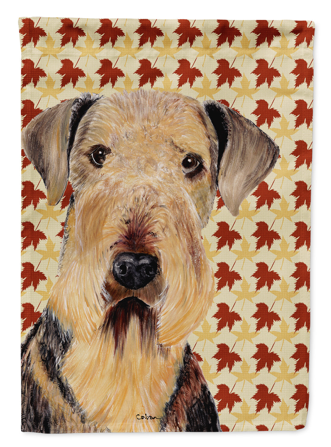 Airedale Fall Leaves Portrait Flag Garden Size.