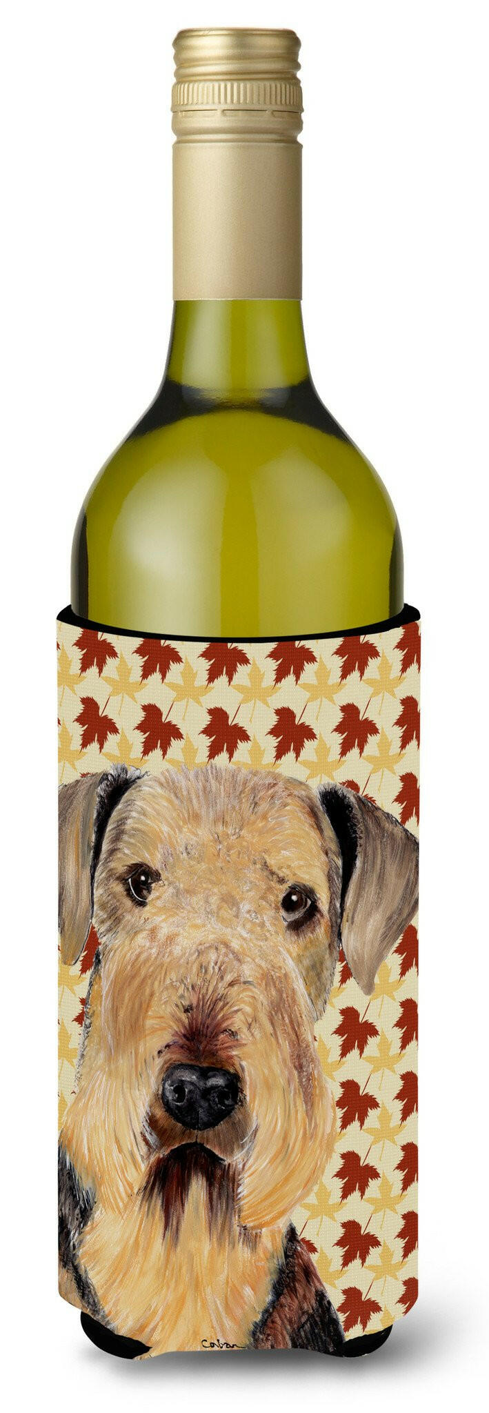 Airedale Fall Leaves Portrait Wine Bottle Beverage Insulator Beverage Insulator Hugger SC9213LITERK by Caroline&#39;s Treasures