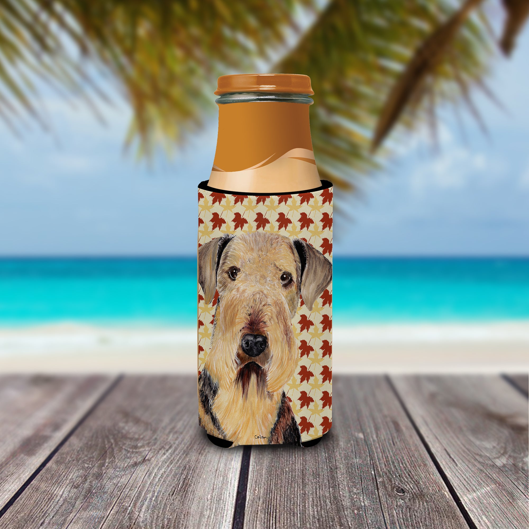 Airedale Fall Leaves Portrait Ultra Beverage Insulators for slim cans SC9213MUK.