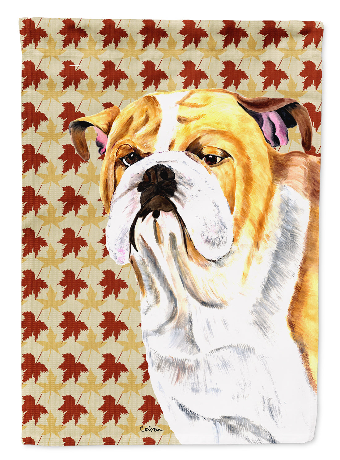 Bulldog English Fall Leaves Portrait Flag Canvas House Size