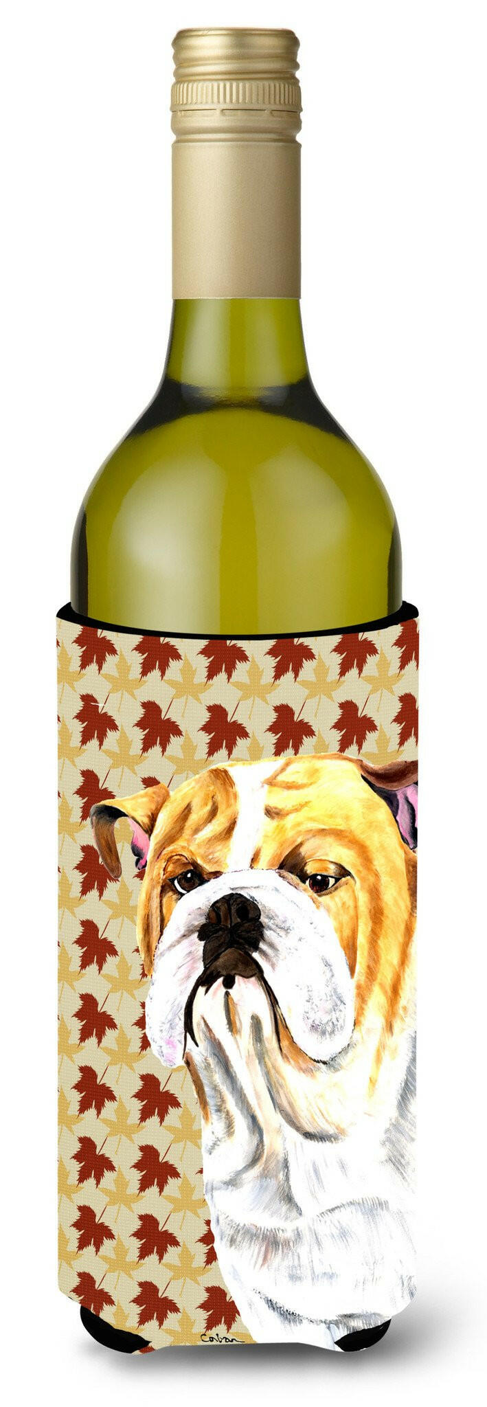 Bulldog English Fall Leaves Portrait Wine Bottle Beverage Insulator Beverage Insulator Hugger SC9214LITERK by Caroline's Treasures