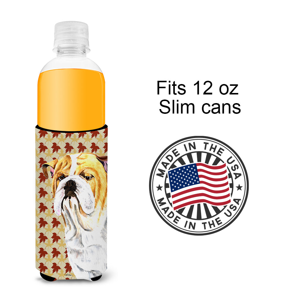 Bulldog English Fall Leaves Portrait Ultra Beverage Insulators for slim cans SC9214MUK.