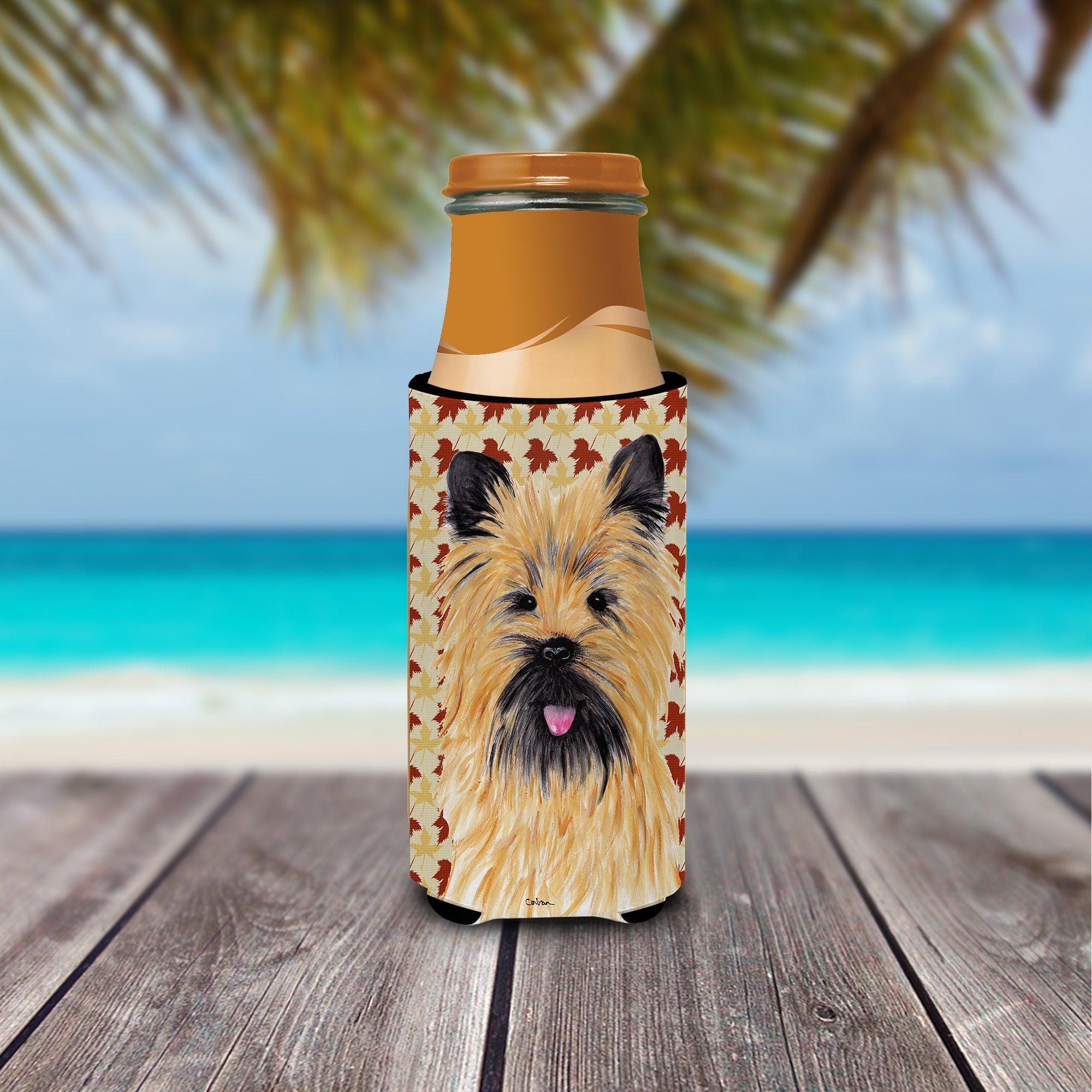 Cairn Terrier Fall Leaves Portrait Ultra Beverage Insulators for slim cans SC9215MUK.