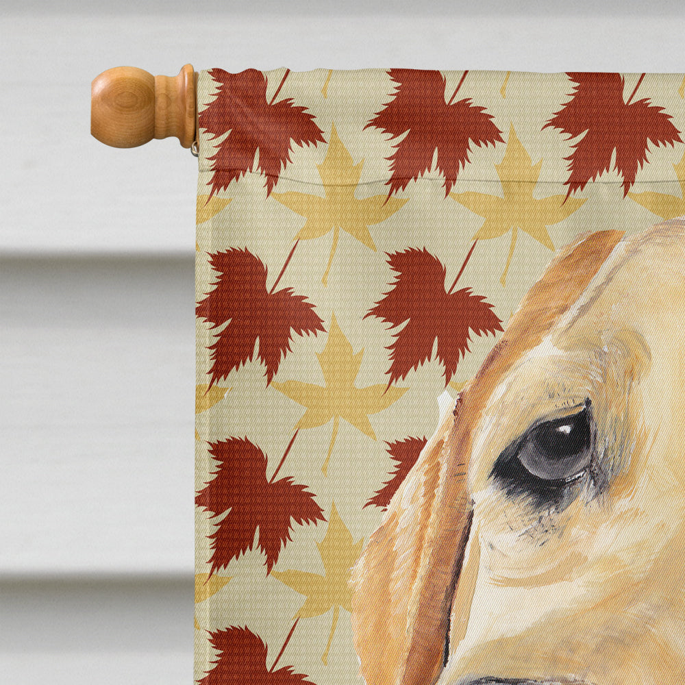 Labrador Yellow Fall Leaves Portrait Flag Canvas House Size  the-store.com.