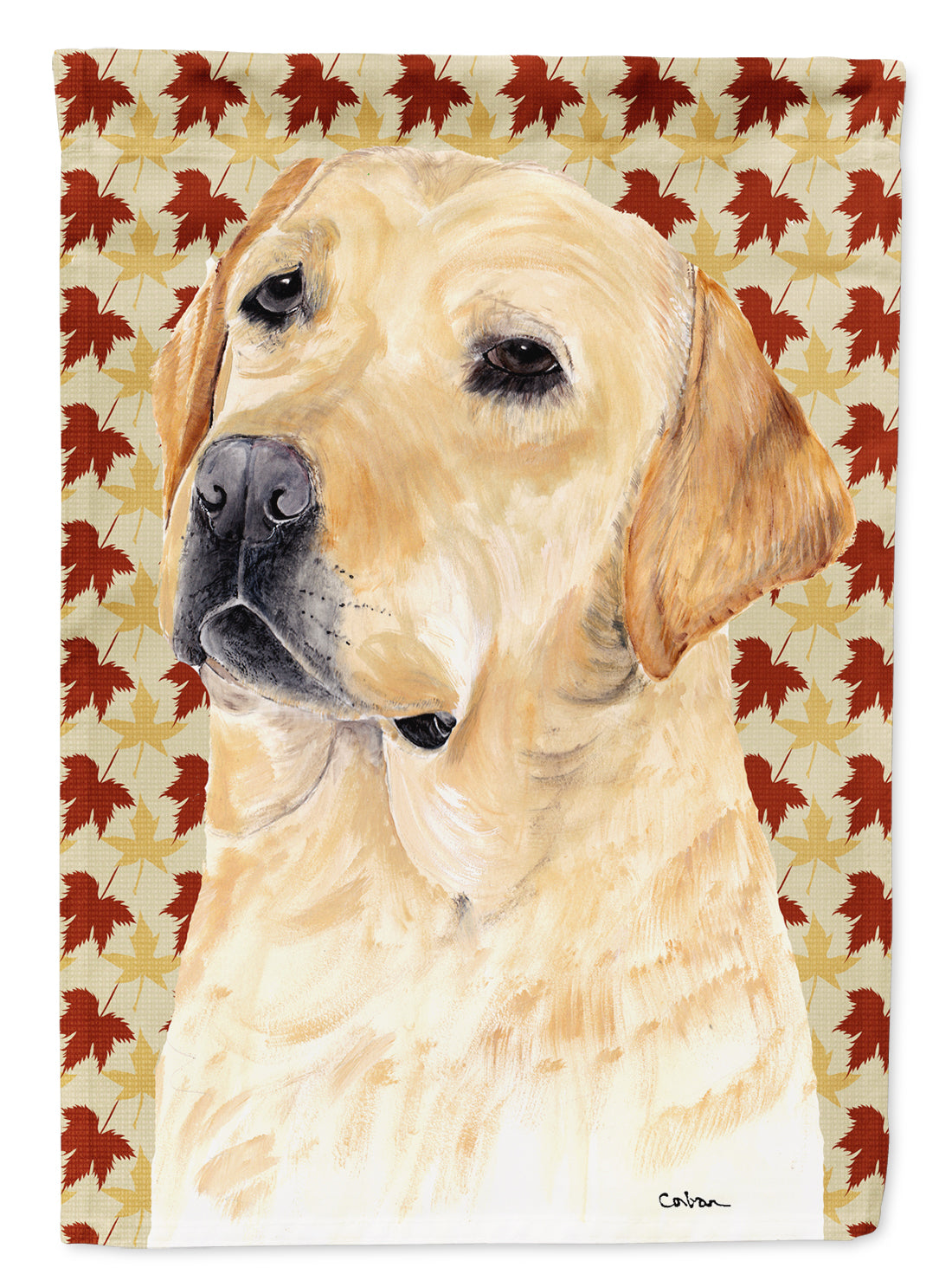Labrador Yellow Fall Leaves Portrait Flag Canvas House Size