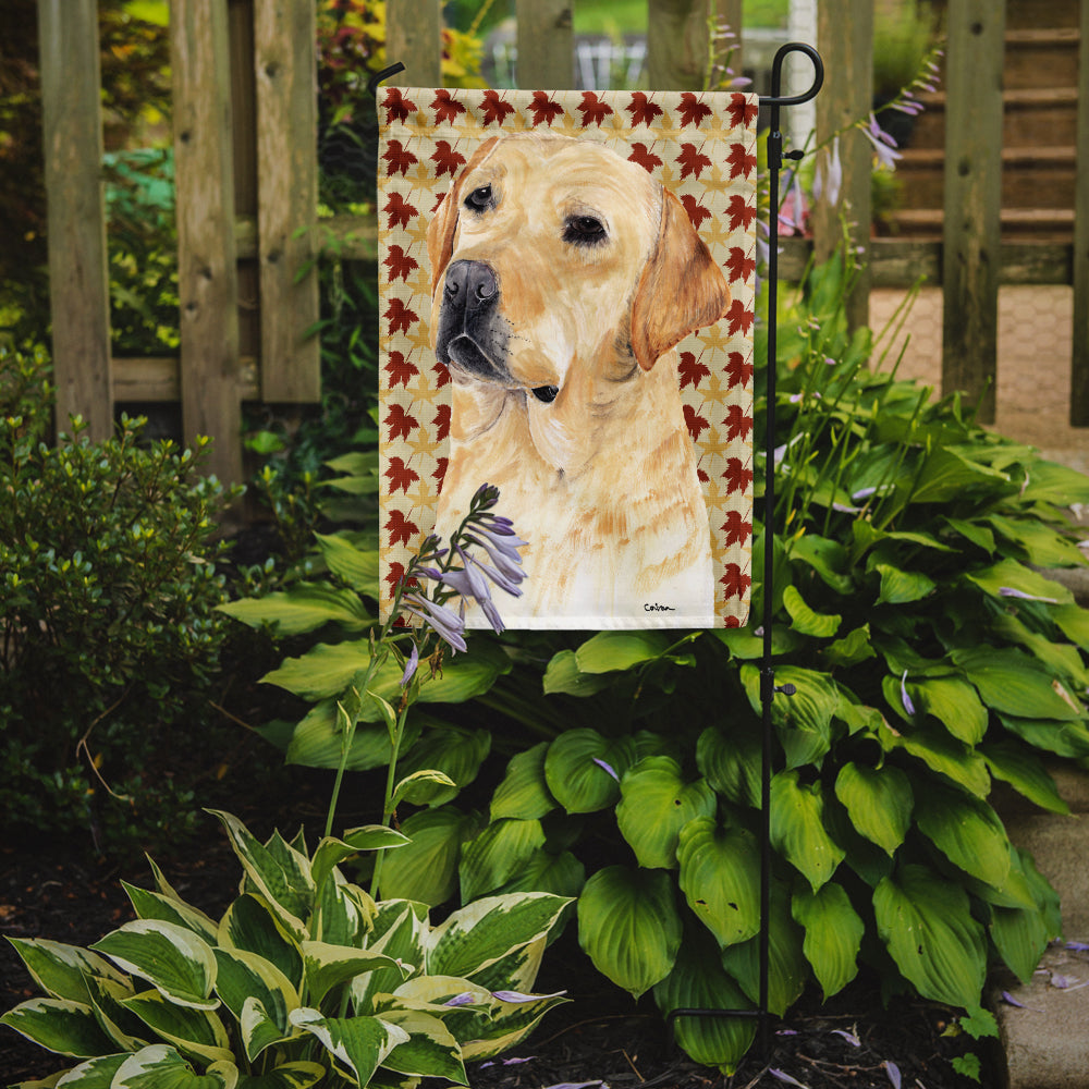 Labrador Yellow Fall Leaves Portrait Flag Garden Size.