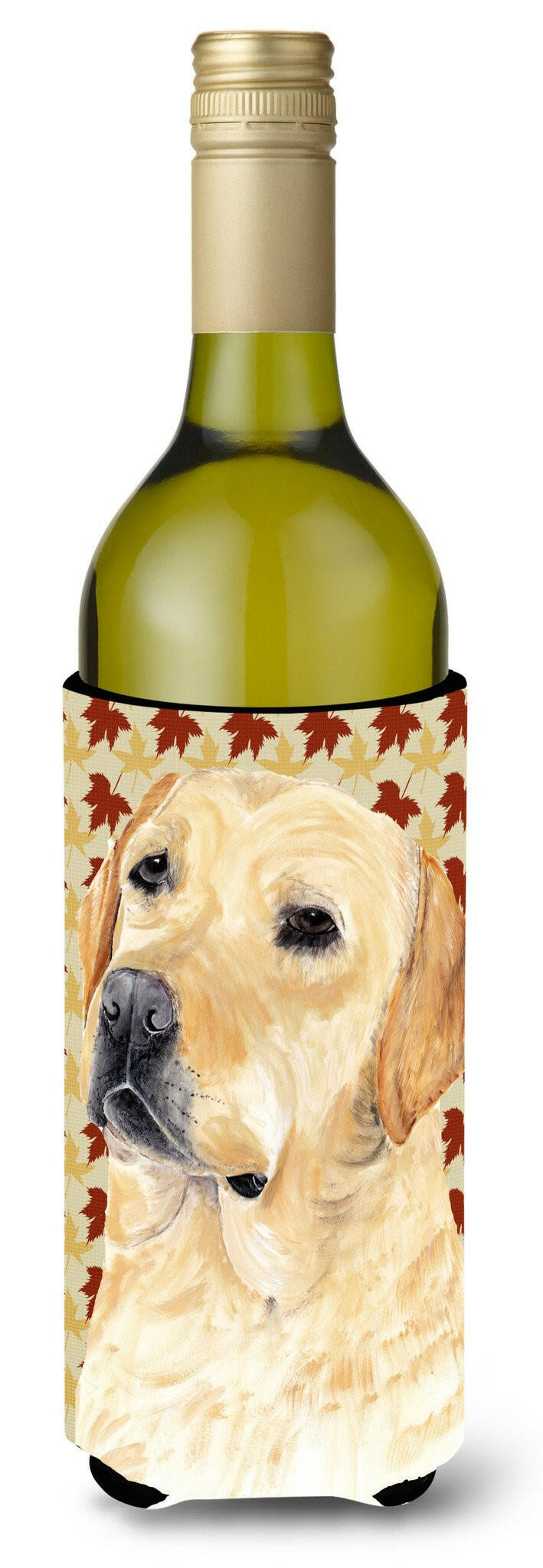 Labrador Yellow Fall Leaves Portrait Wine Bottle Beverage Insulator Beverage Insulator Hugger by Caroline&#39;s Treasures