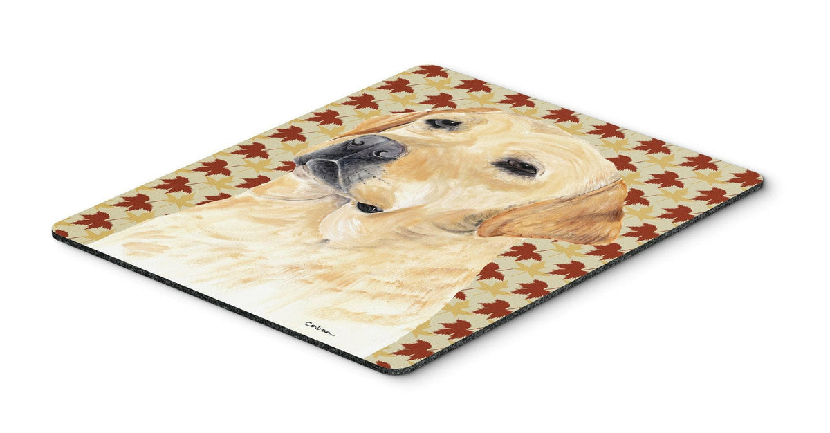 Labrador Yellow Fall Leaves Portrait Mouse Pad, Hot Pad or Trivet by Caroline&#39;s Treasures