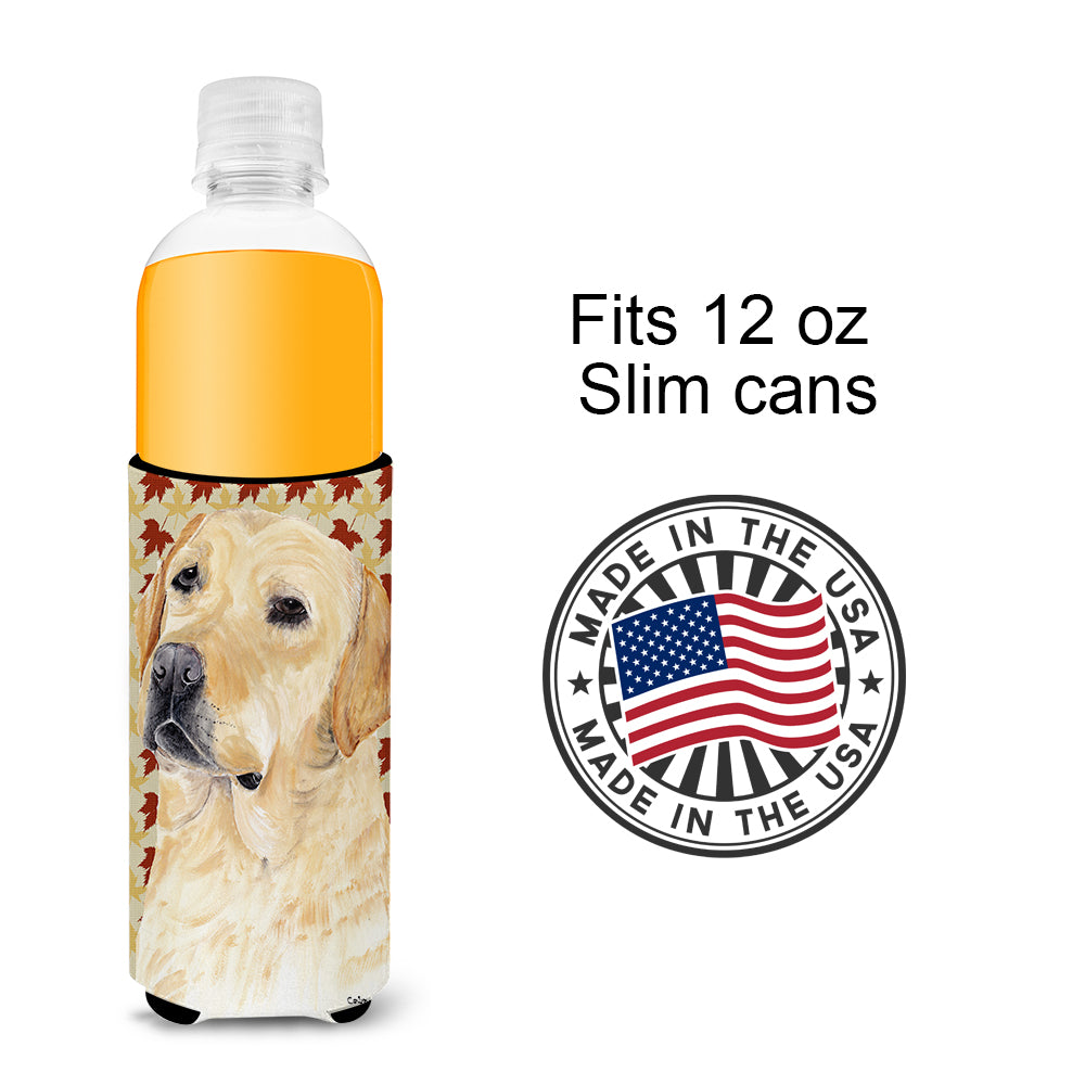 Labrador Yellow Fall Leaves Portrait Ultra Beverage Isolateurs pour canettes minces SC9216MUK