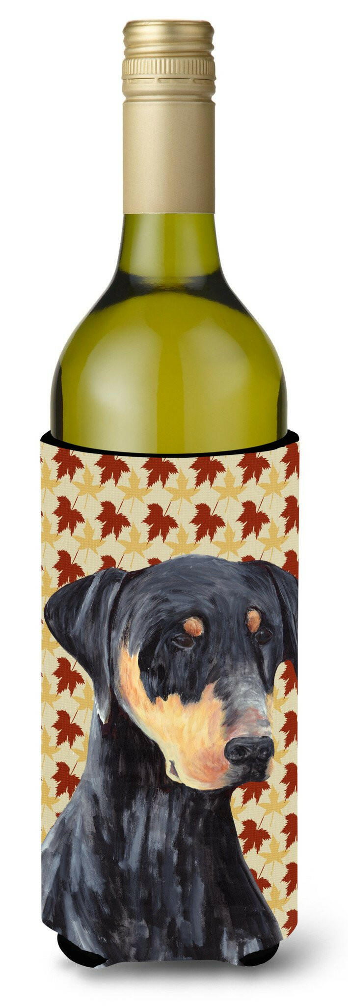 Doberman Fall Leaves Portrait Wine Bottle Beverage Insulator Beverage Insulator Hugger by Caroline&#39;s Treasures