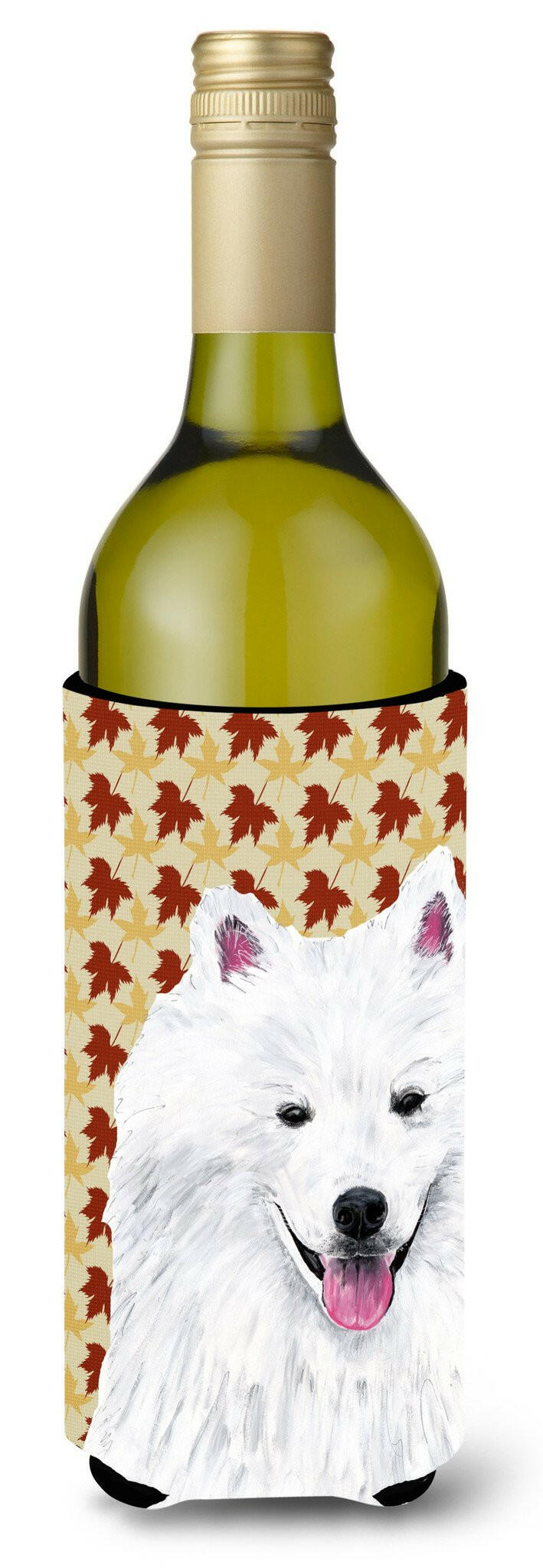 American Eskimo Fall Leaves Portrait Wine Bottle Beverage Insulator Beverage Insulator Hugger by Caroline&#39;s Treasures