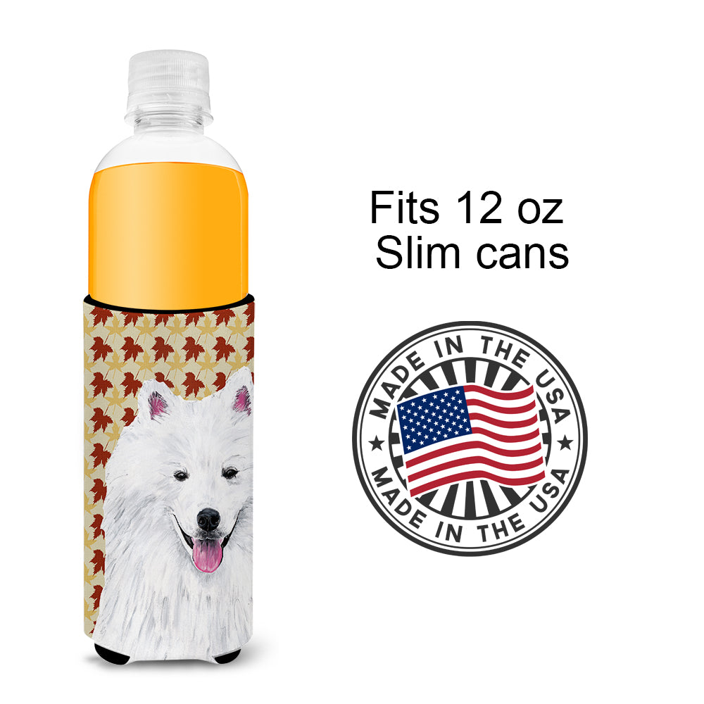 American Eskimo Fall Leaves Portrait Ultra Beverage Insulators for slim cans SC9218MUK.
