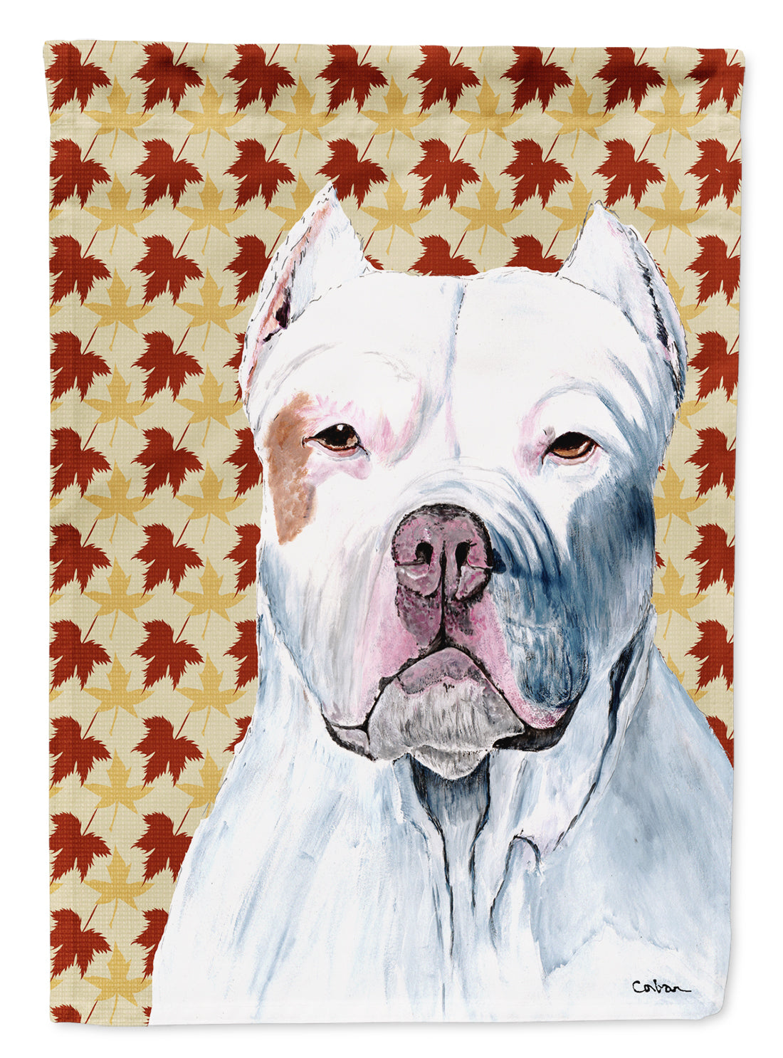 Pit Bull Fall Leaves Portrait Flag Canvas House Size  the-store.com.