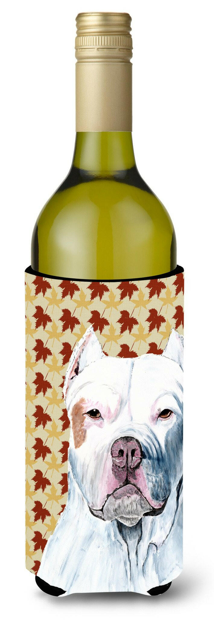 Pit Bull Fall Leaves Portrait Wine Bottle Beverage Insulator Beverage Insulator Hugger by Caroline&#39;s Treasures