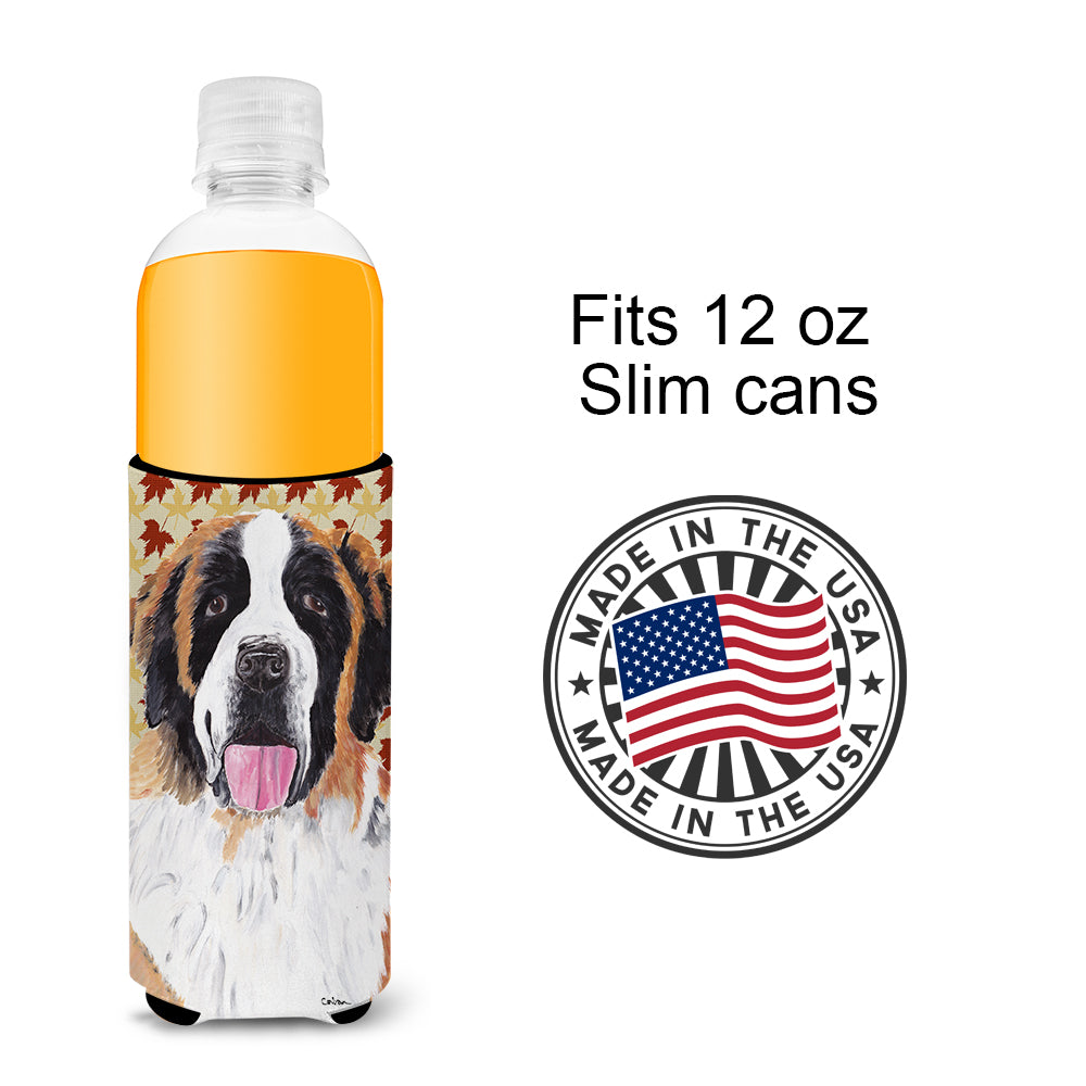 Saint Bernard Fall Leaves Portrait Ultra Beverage Insulators for slim cans SC9222MUK.