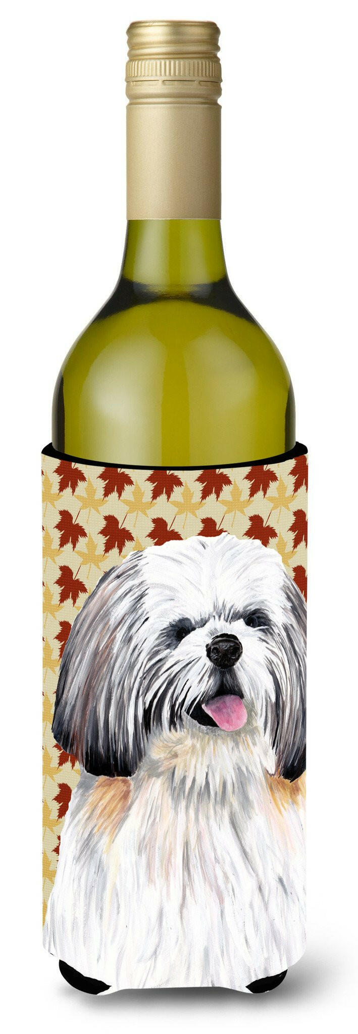 Shih Tzu Fall Leaves Portrait Wine Bottle Beverage Insulator Beverage Insulator Hugger by Caroline&#39;s Treasures