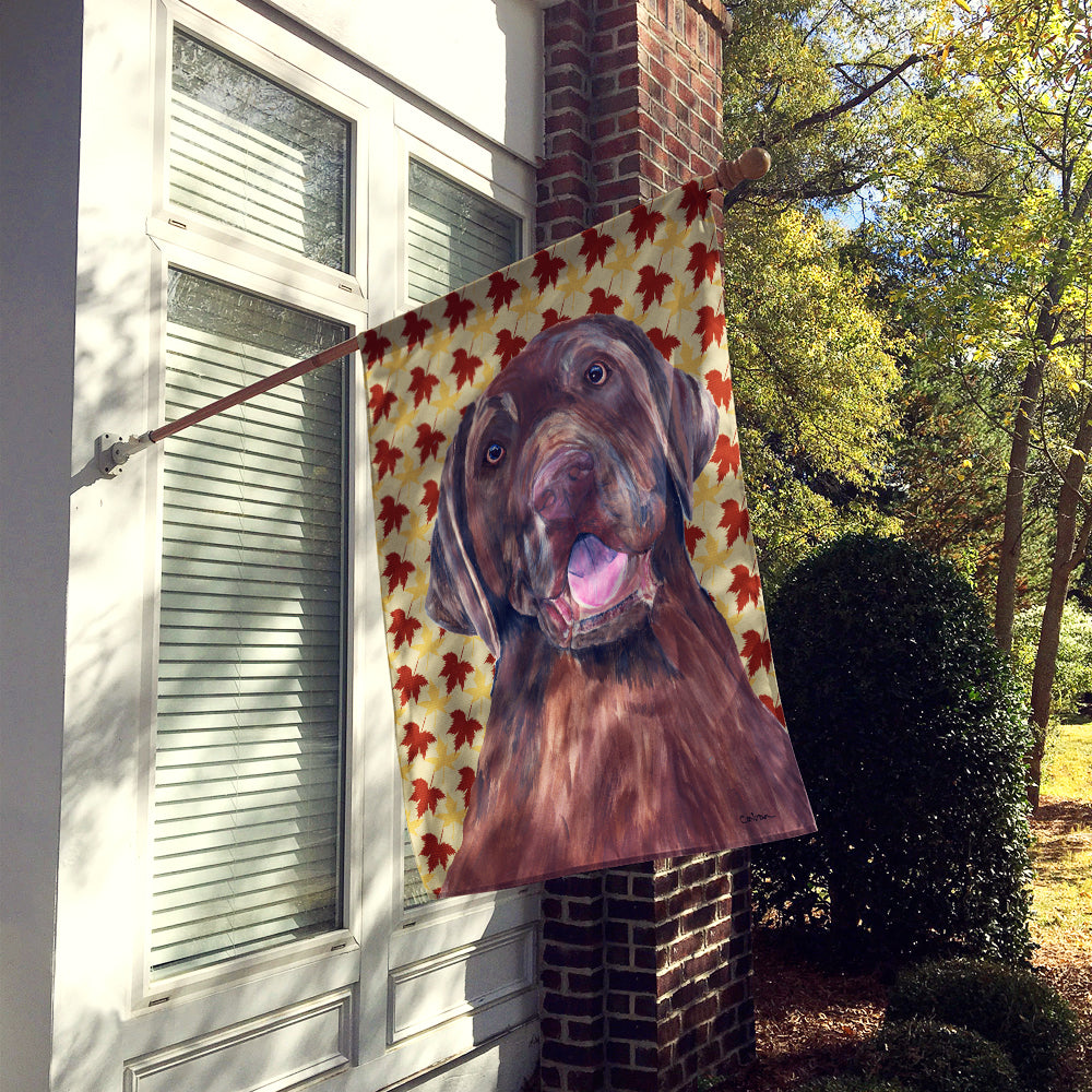 Labrador Chocolate Fall Leaves Portrait Flag Canvas House Size